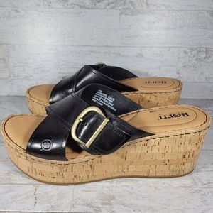 Born Sandals Womens Platform Wedge Cork Heels Black Strap Slide Size 10M